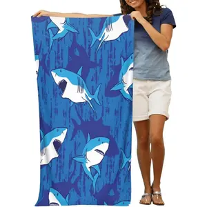 Cute Shark Microfiber Beach Towel for Boys, Personalized Kids Beach Towels, Sand Free & Sandproof, Quick Dry Pool Towel
