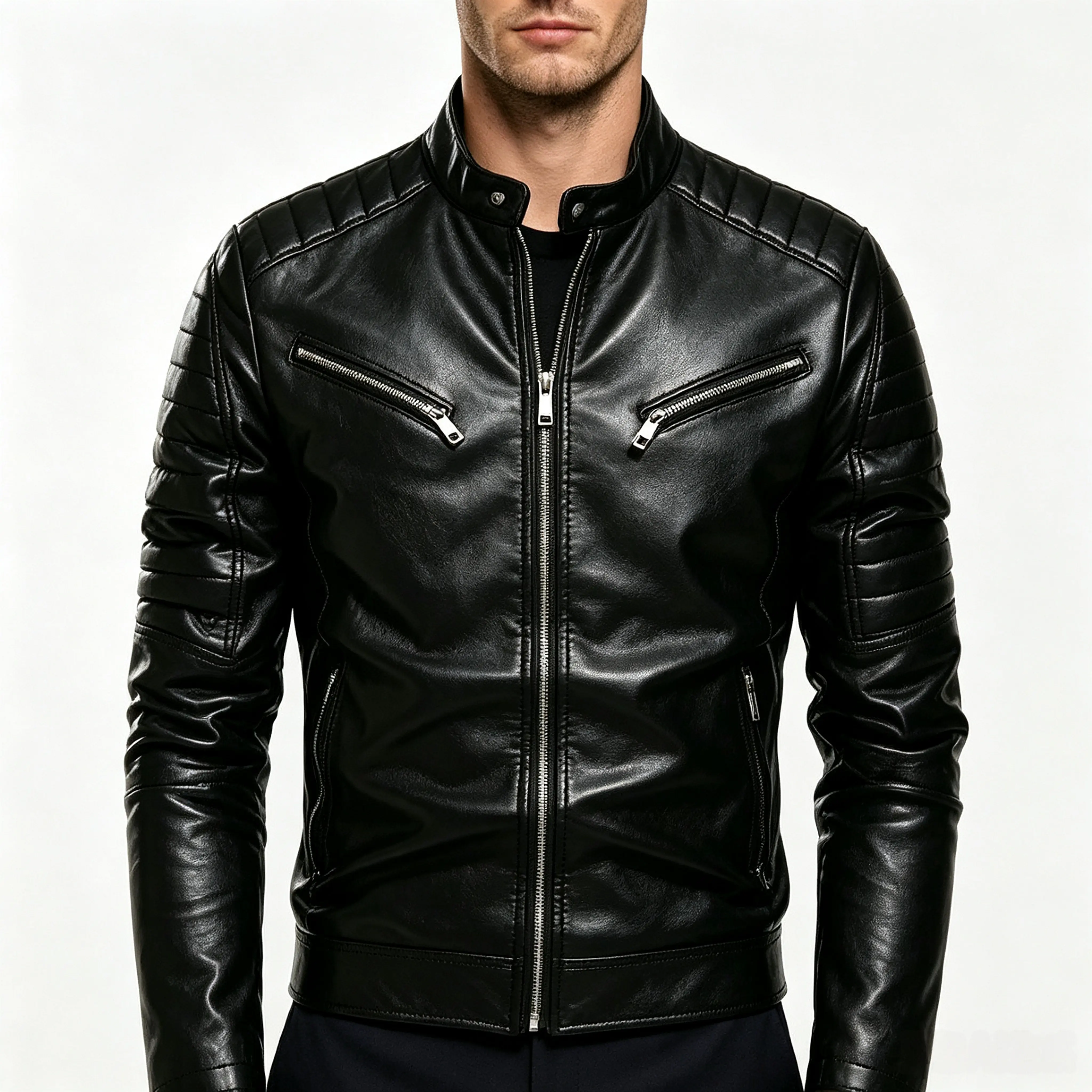 Men's Classic Leather Jacket, Versatile Plain Casual Coat with a Sleek, Modern Fit for Everyday Menswear Outfits, Coats, Long Sleeve, Stylish, Tops