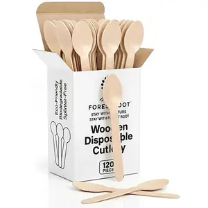 Forestroot Disposable Wooden Spoons, 120 Pcs – Eco-Friendly Biodegradable Compostable Wooden Cutlery, Smooth & Splinter-Free Utensils for Parties, Picnics, Weddings & Catering