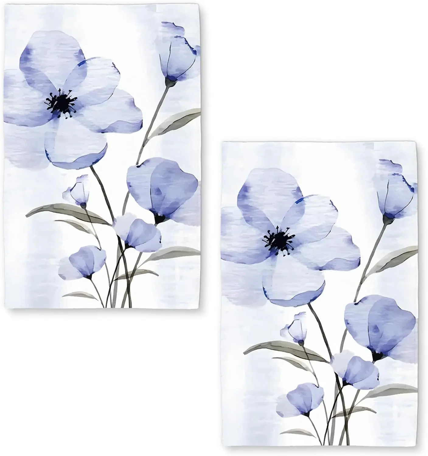 Floral Kitchen Towels 2 Towels - Quick Dry Microfiber Kitchen Hand Towels 18" x 26", Ombre Art Purple Cloth Dish Towel for Kitchen Drying