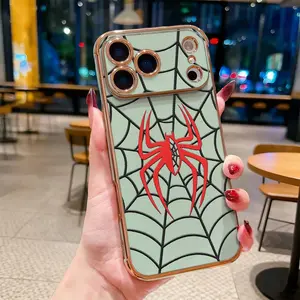 Red and black spider web Phone Case for iPhone 17 15 Pro Max 16 14 Plus 13 12 11 X XS Max XR Electroplating TPU Anti-Slip Bumper Shockproof Cover Gift Soft TPU