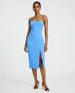 Express Crepe Square Neck Sleeveless Seamed Midi Sheath Dress