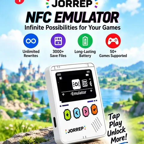 JORREP Pro Durable NFC Emulator Cool Gadget - 3-Button Quick Nav, 3000+ Saves, Unlimited Rewrites, Auto UID Gen, Rechargeable Battery, 1.4" OLED Screen, NFC Signal, Compatible with 50+ Switch 1 & 2 Games (White), Gamers' Console Accessory, Months of Use t