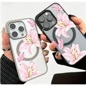 Pink Flowers Butterfly Phone Case for iPhone 17 16 15 14 13 12 11 X Series Wireless Charging Support Anti Drop Skin Friendly Shockproof Protective Cover