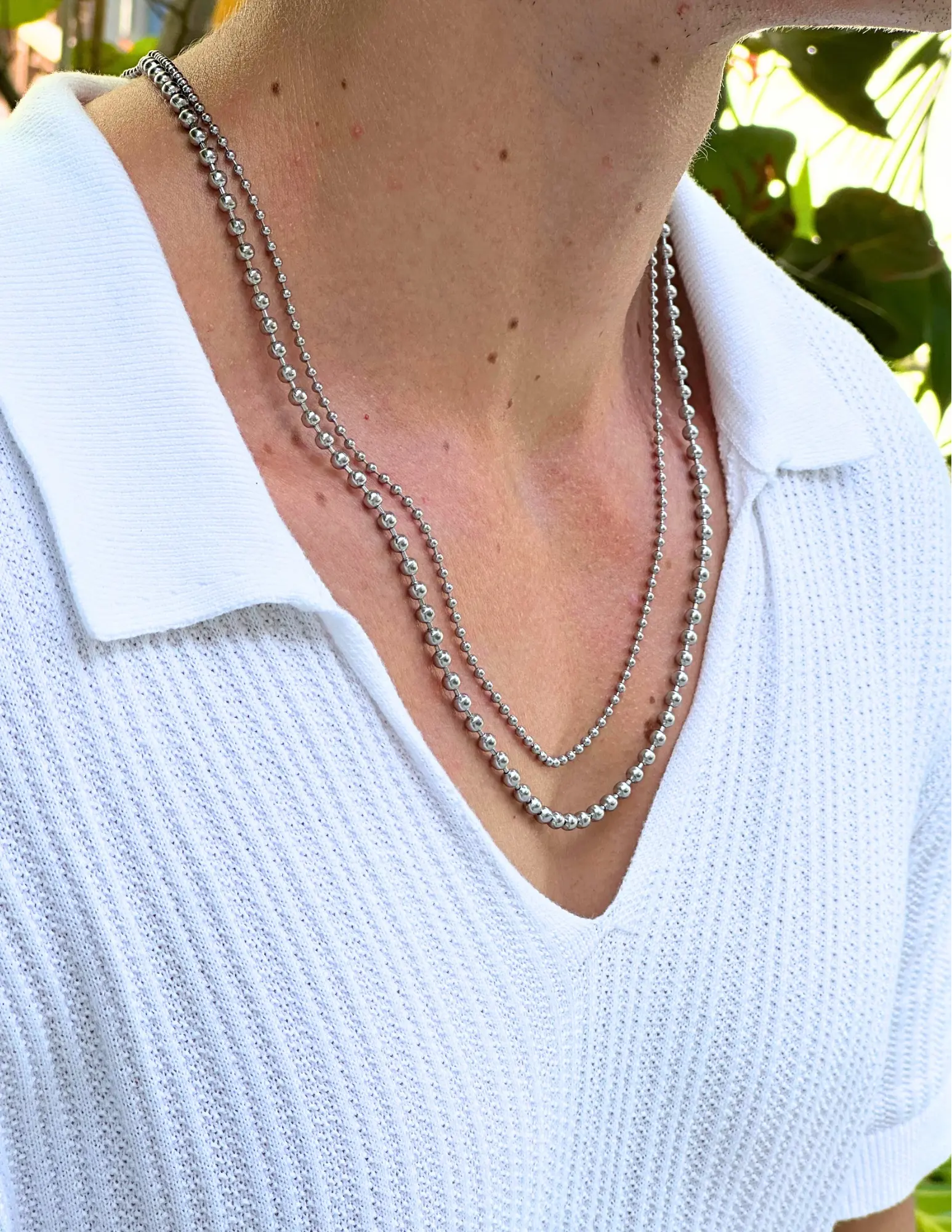 Bead Ball Chain Necklace Stainless Steel 2.5mm/4mm Unisex Jewelry Gift for Her Him White 24" Waterproof Tarnish-Free Hypoallergenic Bead Necklace