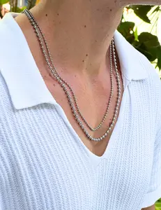 Bead Ball Chain Necklace Stainless Steel 2.5mm/4mm Unisex Jewelry Gift for Her Him White 24" Waterproof Tarnish-Free Hypoallergenic Bead Necklace