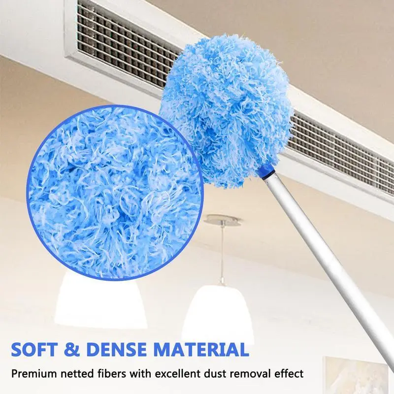 Aluminium Adjustable Telescoping Pole High-Reach Duster - Removable & Washable Microfiber Fur Head, Extendable Wand, Plastic Cobweb Tool, Advanced Angled Contouring for Ceiling Fans, Blinds - US Home Cleaning Dusting Brush Duster Heads