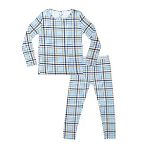 Bellabu Bear Holiday Plaid Blue Bamboo Kids Pajamas - Cozy and Stylish