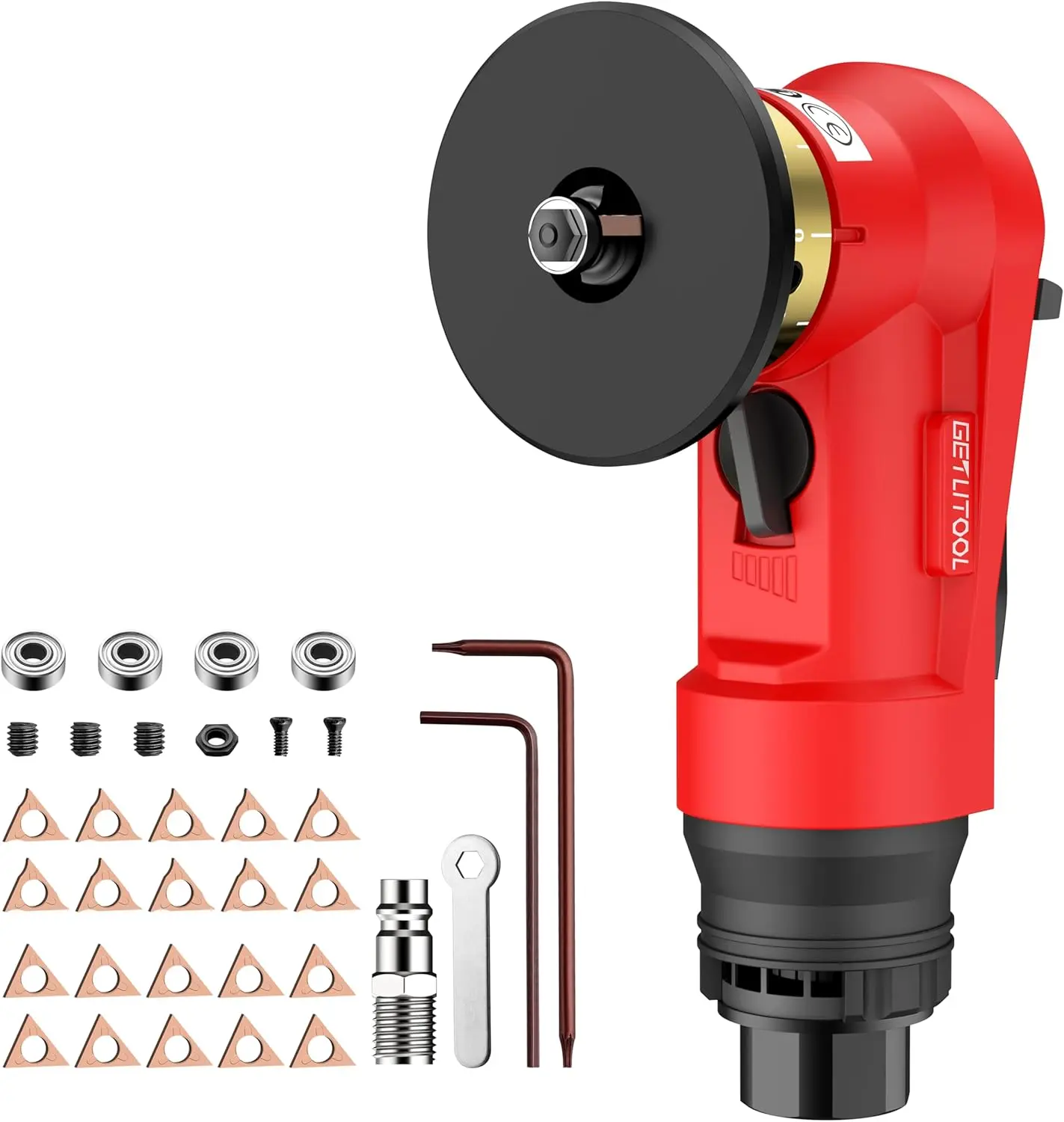 GETLITOOL Pneumatic Chamfering Tool, Air Chamfer Tool Kit with 12 C-Angle & 10 R-Angle Blades, 45° 30000RPM Chamfering Tools with 4-Speed Control for Metal Wood PVC Pipe Deburring & Edge Finishing