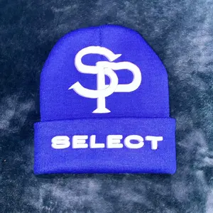 blue puff print beanie