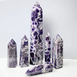 Dream Amethyst Tower Crystal Wand Reiki Healing Energy Purple Gemstone Home Decoration