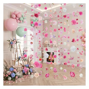 Rose Flower Garland (6/12 Pack, 48/96FT Pink) - No Drill 5 Sec Install, Coquette Aesthetic Hangable Piece for Party,Baby Shower,Boho,Wedding &Home,Room Decor(8FT Each)
