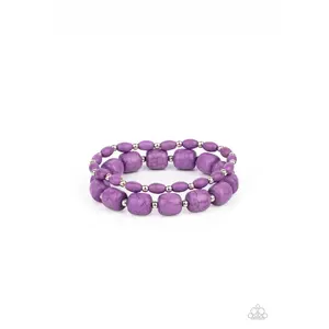 Colorfully Country - Purple Stone Silver Bead Stretchy Bracelet - Paparazzi