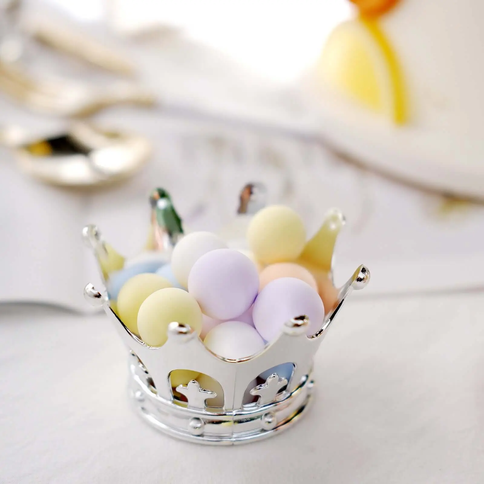 Silver 12-Pack Fillable Mini Crown Metal Canister Tin Food Jar Bottles - 3" Regal Baby Shower Candy Treat Favor Containers