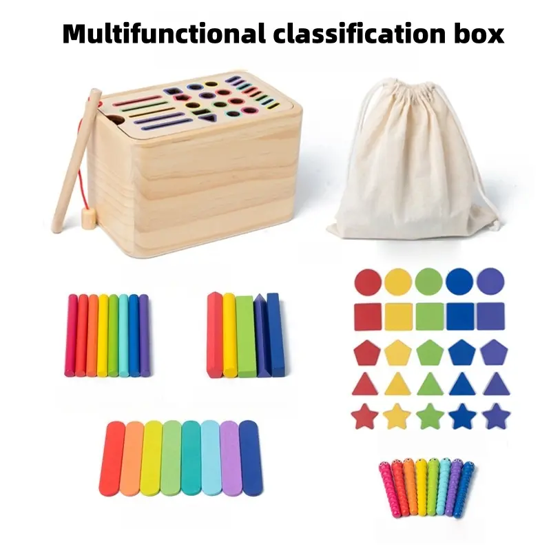 Colorful Unisex Multicolor 5-in-1 Wooden Multifunctional Shape Sorter Box - Montessori Sensory Toy for 3-4 Years Toddlers, Indoor Play, Children Development Learning Gift