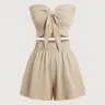 Women's Casual Two-Piece for Beach Dates, Romantic Cropped Top and Fitted Shorts, Relaxed Fit with Off-Shoulder Design, Woven, Clothes, Womenswear, Two Pieces Outfits