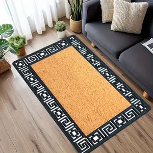Mysterious Ancient Greek Key Pattern Carpet Beige and Navy Blue Greek Element Border Carpet Suitable for Living Room Bedroom and Kitchen Carpet Entrance Door Mats for Indoor and Outdoor Areas