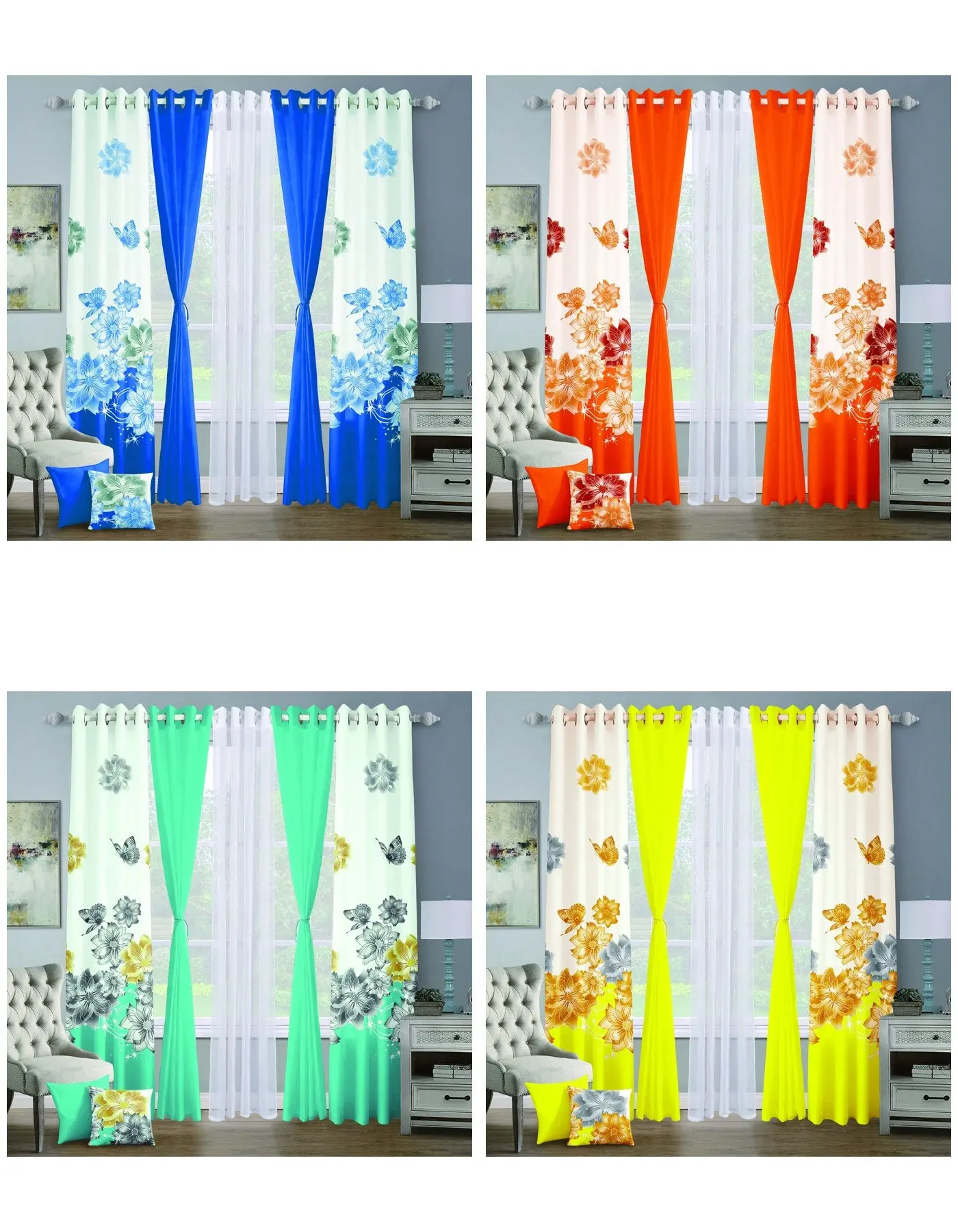 Grand Diva 9-Piece Curtain Set — Case of 12 (Assorted 6 Colors)