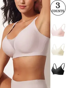 3-Pack Women's Seamless Wireless Bras, Comfortable Breathable Full Coverage, Medium Support, Detachable Pads, Yoga Running, Wireless Sports Bras