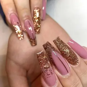 Glitter Long Fake Nails, 24pcs/box Shimmering False Nails for Women Girls, Removable Press on Nails Manicure Set, Nail Extensions, Glamour, Nail Art Design