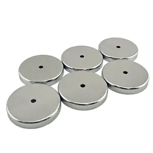 Ceramic Round Base Magnet Pack - Heavy-Duty Strong Magnets - 35 lb Pull Each - for Indoor and Outdoor Use - Chrome-Plated - 2.04" Diameter - 0.197" Hole - 0.302" Thick - 6-Pack
