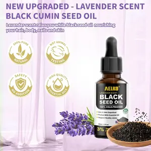 AELKO Lavender Black Seed Oil Organic Cold Pressed, Black Cumin Seed Oil With Essential Thymoquinone for Moisturizes, Softens, Nourishes Hair, Body, Nails and Skin 60ml (2 Fl.Oz)