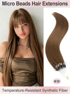50 Strands Micro Beads Hair Extensions, 20inch Natural Straight Hair, 12 Colors, Add Volume & Length, Synthetic Hair for Women