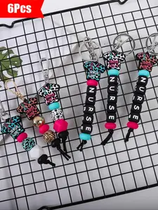 6-Piece Colorful Leopard Print Silicone Beaded Keychain Set, Stylish Nurse Themed Key Holders and Bag Charms, Perfect Gift for Doctor and Nurse Day, Keychain Bag Pendant, Keychain Jewelry