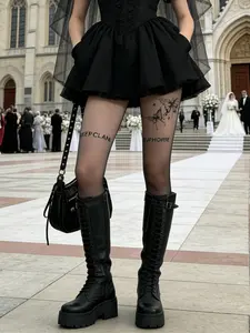 Women's Transparent Letter & Bow Stockings, Elegant Korean Style, Fitted, Daily Wear, Work, Parties, Spring & Fall