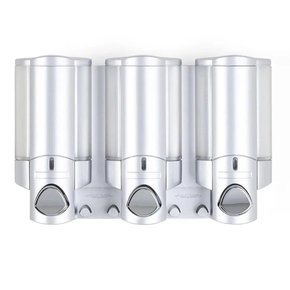 212 MAIN Aviva 3-Chamber Wall-Mounted Toiletries Dispenser - Satin Silver Metal Finish, Soap Container, Dispenser Soap Dishes, Integrated Hooks, Bath and Shower Organization Bathroom Accessory