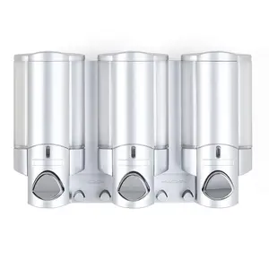 212 MAIN Aviva 3-Chamber Wall-Mounted Shower Soap Dispenser, Satin Silver, Home Bathroom Supply Accessory