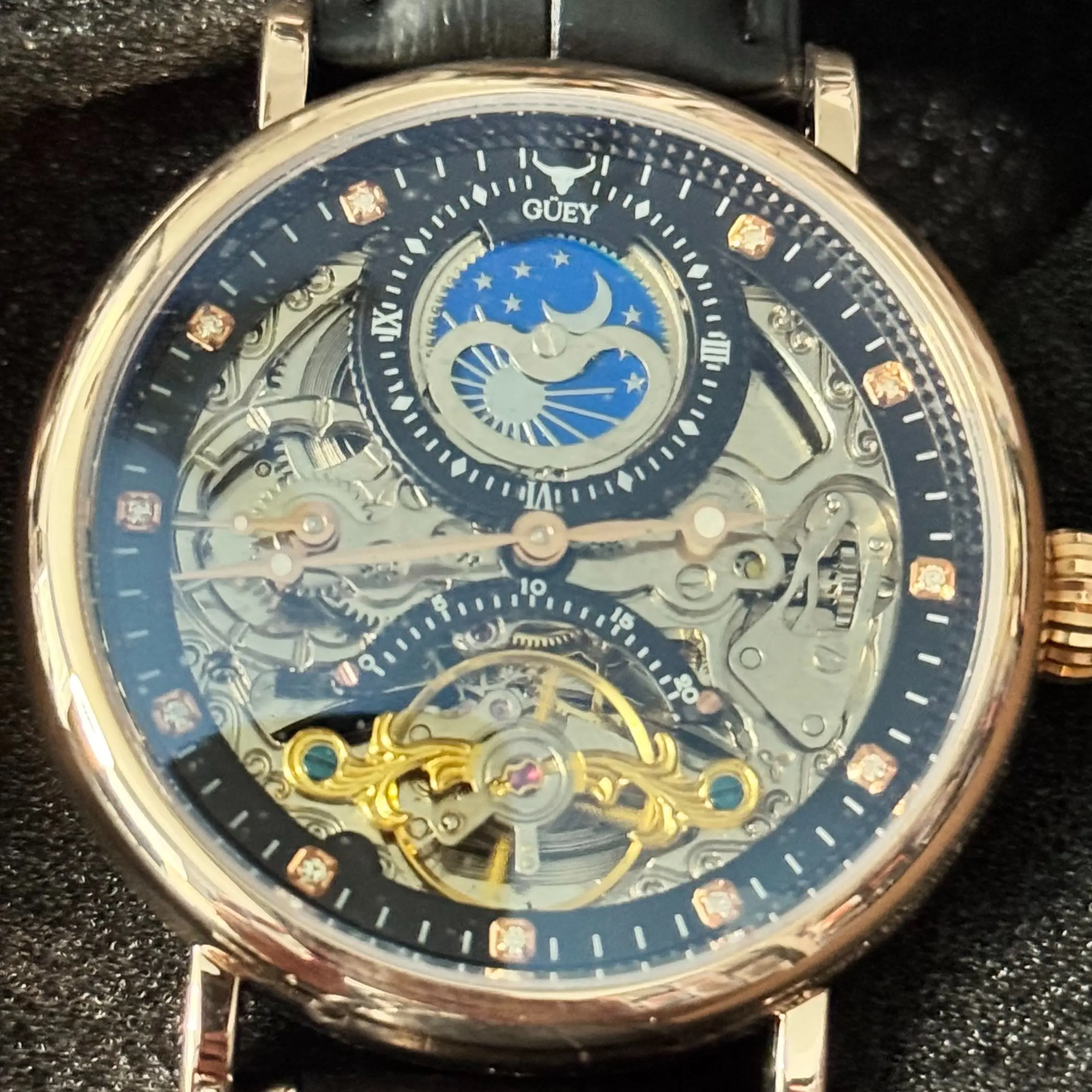 Gold Moon Tourbillon Mechanical Movement Watch