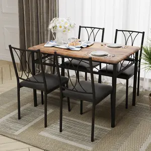 Summervibes Flash sale home items Space-Saving 5 Piece Dining Table Set for 4 – Rectangular Kitchen & Dining Room Table with 4 Upholstered Metal Chairs – Compact Dinette Ideal for Small Apartments – Rustic Gray/Brown
