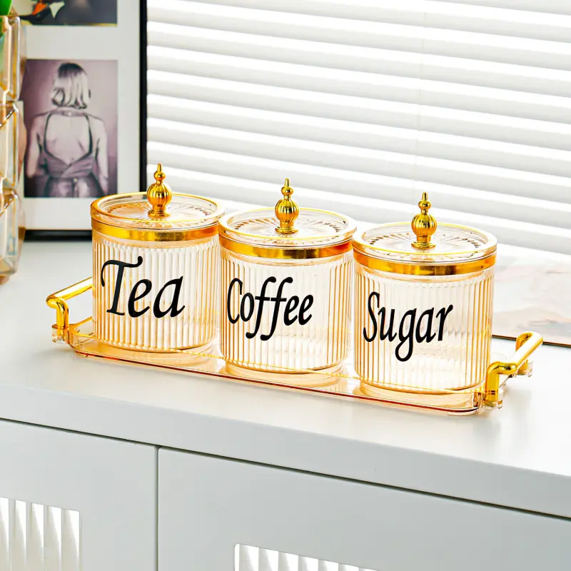 Light Luxury Sealed Jar Ins Style Set Tea Can Coffee Can Plastic Kitchen Canisters Seasoning Box Spice Jar Storage Box Kitchen Supplies Salt Can Bottle Food Jar Kitchen Plastic Containers Reusable Containers