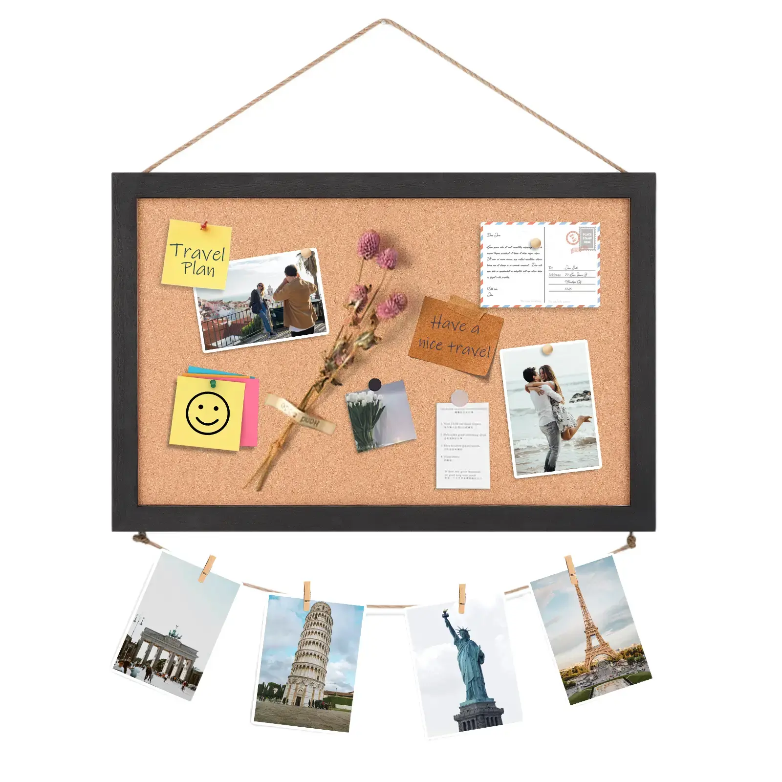 Cork Board 16" x 11" Wooden Frame Bulletin Boards for Walls, Small Cork Board for Office Wall, Living Room, Bedroom, Kitchen Black