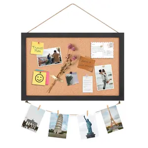 Cork Board 16" x 11" Wooden Frame Bulletin Boards for Walls, Small Cork Board for Office Wall, Living Room, Bedroom, Kitchen Black