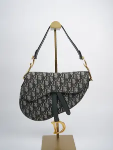 Pre-owned Dior canvas Shoulder Bags Christian Oblique Saddle Bag Green