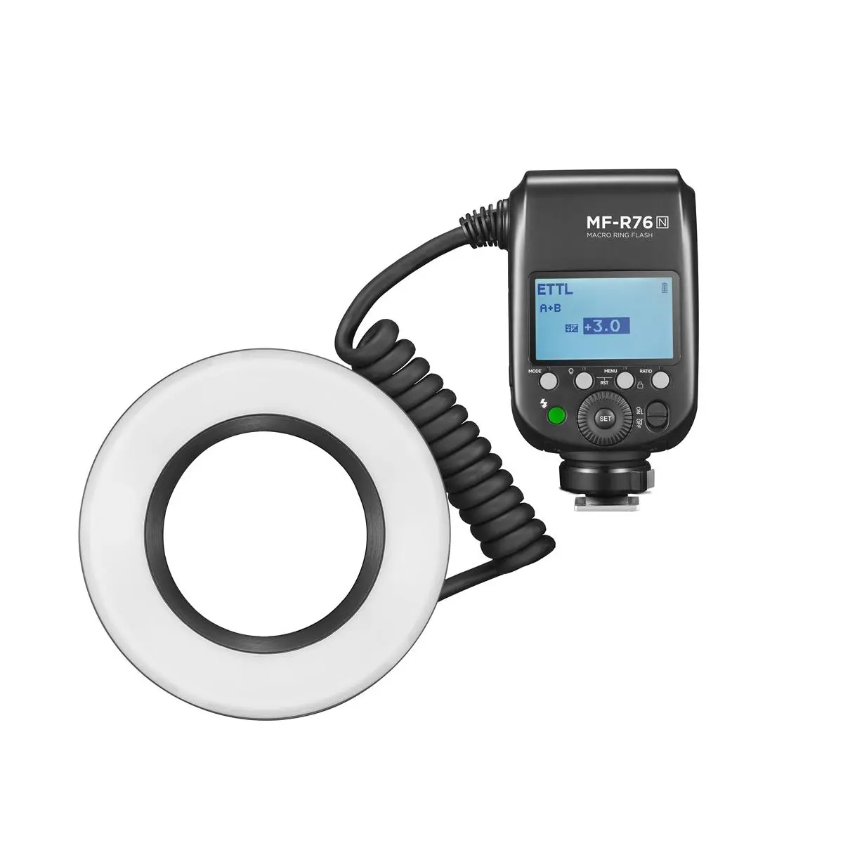 Flashpoint MF-R76 TTL Macro Ring Flash for Nikon Camera, Power Adjustment, 0.1-1s Recycle Time, 76Ws Macro Flash Ring Powered by 7.2V/3000mAh Rechargeable Li-Ion Battery, 550 Full-Power
