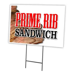 SignMission  18 x 24 in. Prime Rib Sandwich Yard Sign & Stake Outdoor Plastic Window