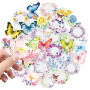 56pcs Beautiful and Dreamy Butterfly and Flower Transparent PET Material Graffiti Stickers, Suitable for Luggage, Phone Cases, Laptops, Helmets, Skateboards, Waterproof Decoration, DIY Creative Stickers