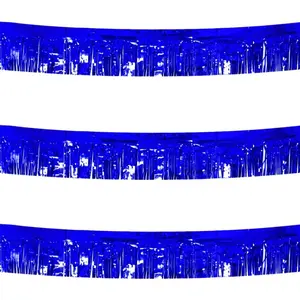 3 Pack Blue Total 30 Feet Foil Fringe Garland Metallic Tinsel Banner Wall Hanging Drapes Parade Float Skirting Decorations for Trailer Mardi Gras Party Birthday Shower (Royal Blue)
