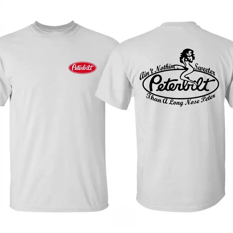 Peterbilt Trucking T-Shirt – Funny Long Nose Peter Slogan with Pin-Up Silhouette and Classic Logo, Perfect for Diesel Lovers and CDL Drivers, Unisex T-Shirt for Trucking Lifestyle, Menswear Tops