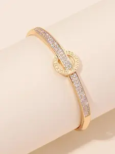 Women Gold Zirconia Bangle Bracelet chic elegant Jewelry with Roman Numerial Detail - Jewellery bracelets for women
