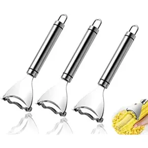 Corn Peeler - 3 Pcs Corn on the Cob Remover Tool - Stainless Steel Corn Peeler - Magic Corn Cutter - Corn Thresher Cob Remover tool with Ergonomic Handle - Multifunctional Kitchen Gadgets Peeler