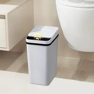 Bathroom Trash Can with Lid, Automatic Touchless Garbage Can, Small Motion Sensor Smart Trash Can, Slim Waterproof Trash Bin for Bedroom, Bathroom, Office, Living Room Home Household Use summerwins (White)