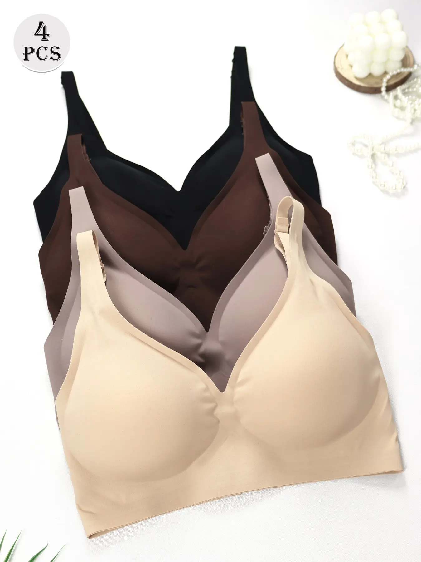 4 Pack Jelly Strip Wireless Bra, Padded Push Up Soft Support Lift, Removable Pads Easy To Clean, Semi-Fixed Cups No Shifting, Wider Side Wings Prevent Side Spillage, Adjustable Straps No Digging, Fit