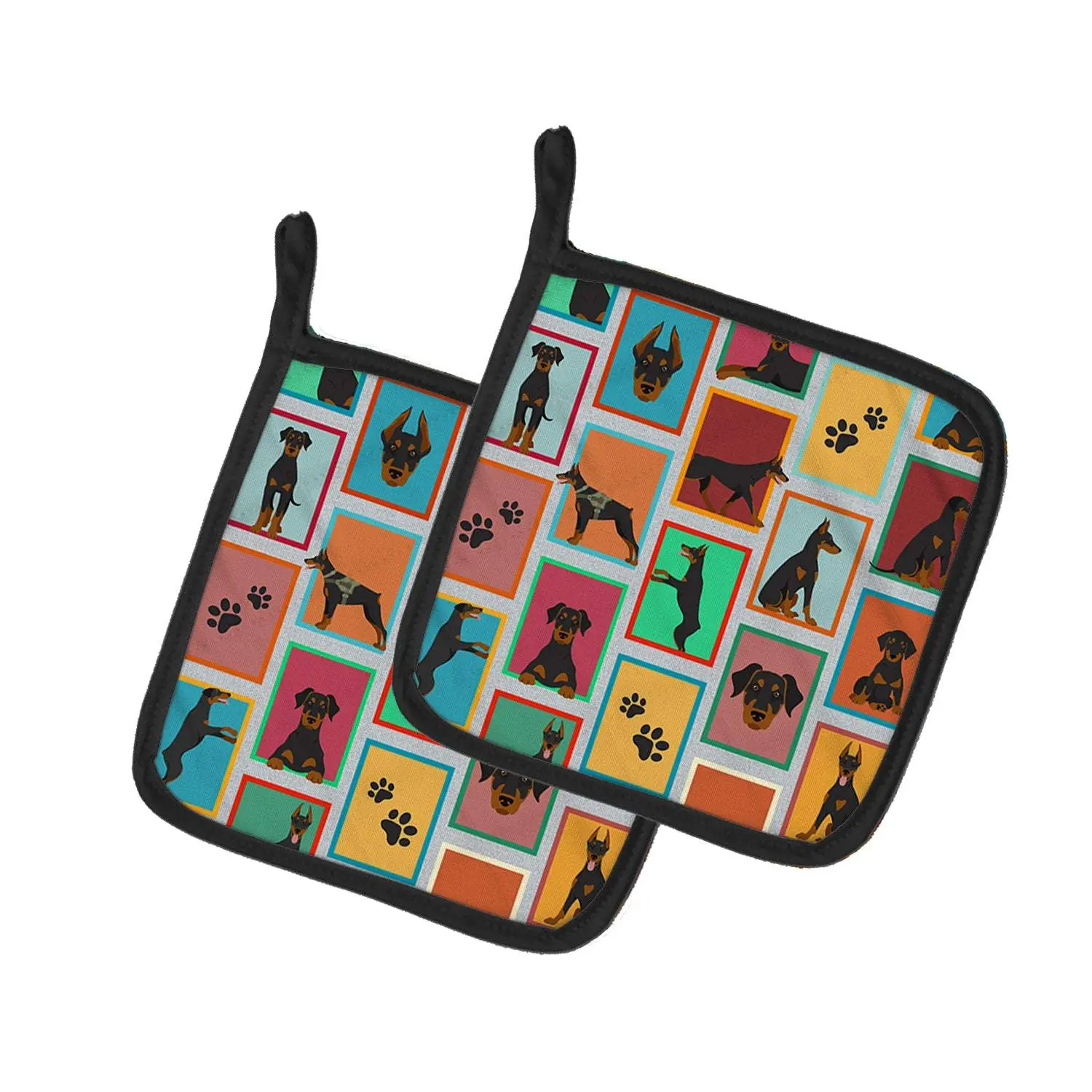Doberman Pinscher Themed Colorful 2-Piece Durable Pot Holders, Heat-Resistant Oven Kitchenware Bakeware Accessories for Christmas Animal Lovers