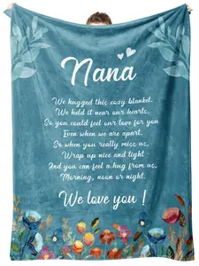 Afterprints Nana Gifts, Blanket with Flowers & Letter Print, Gifts for Nana on Birthday, for Nana from Grandkids, Soft Throw Blankets 50" x 60"