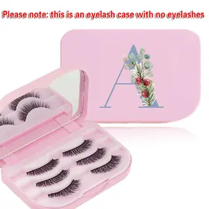 Portable Eyelash Box Empty Eyelash Storage Case, Lash organizer with Holder & Build-in Makeup Mirror, Women Beauty Cosmetic Accessories Ideal For Outdoor Travel Use Compact Blue Initial Name 26 Letters Pattern
