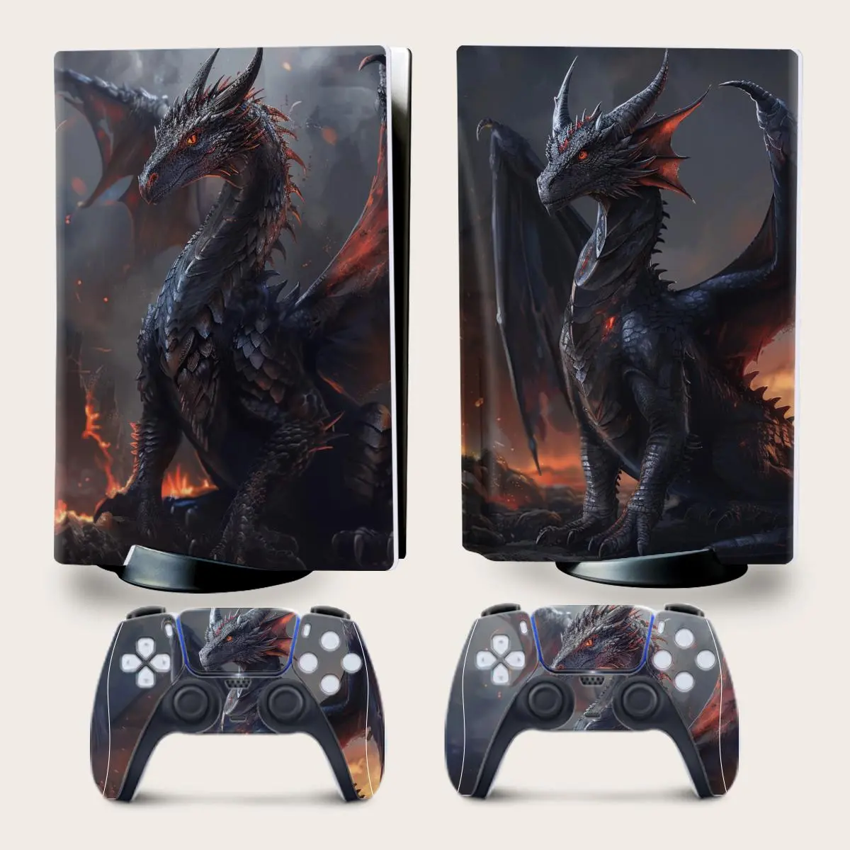 Dragon Pattern Game Console Skin Sticker for PS5, 4 Counts/set Self-adhesive Anti-scratch Game Console Protector, Game Console Protective Sticker for PS5 Decal Sticker